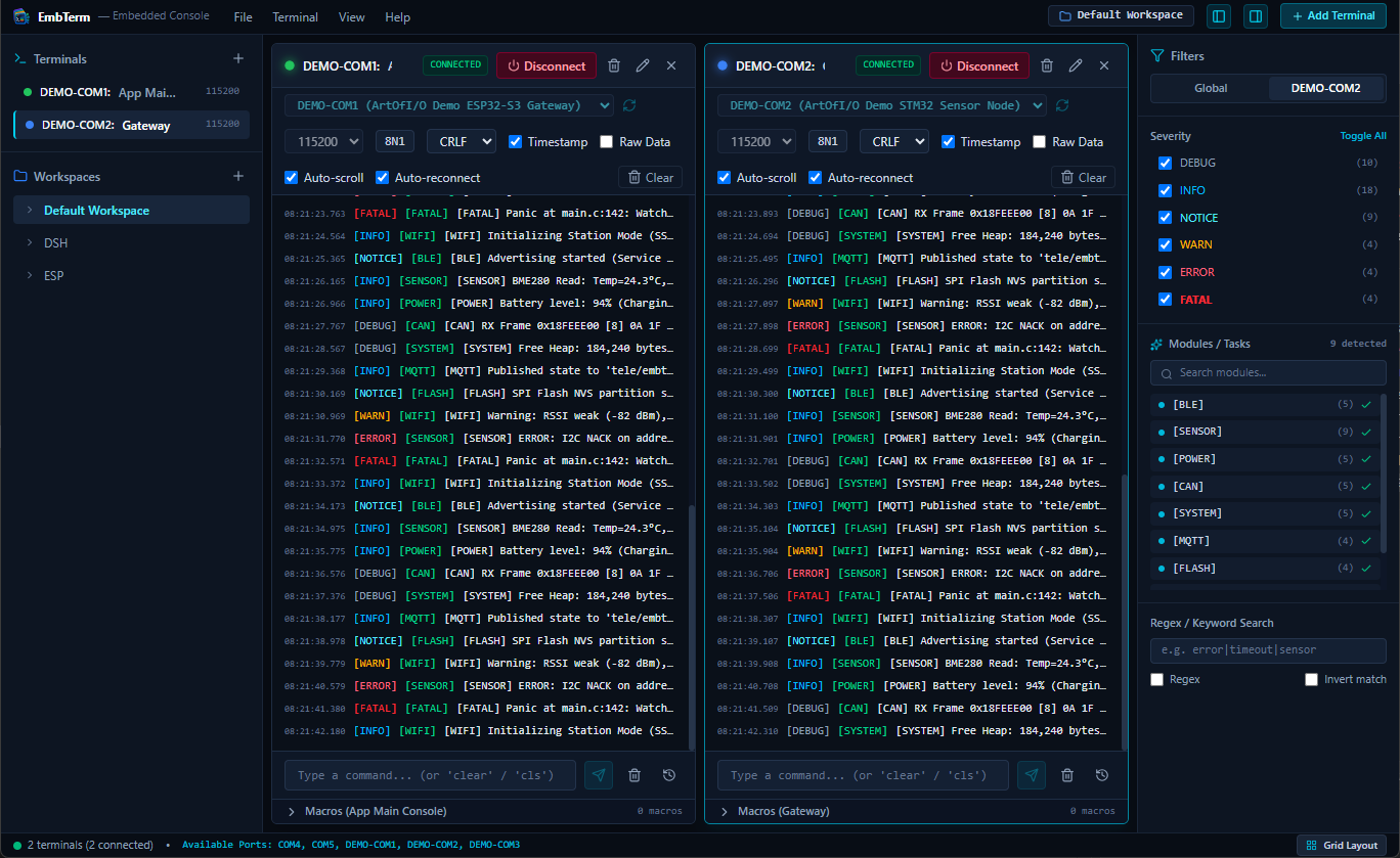 EmbTerm Workspace Interface